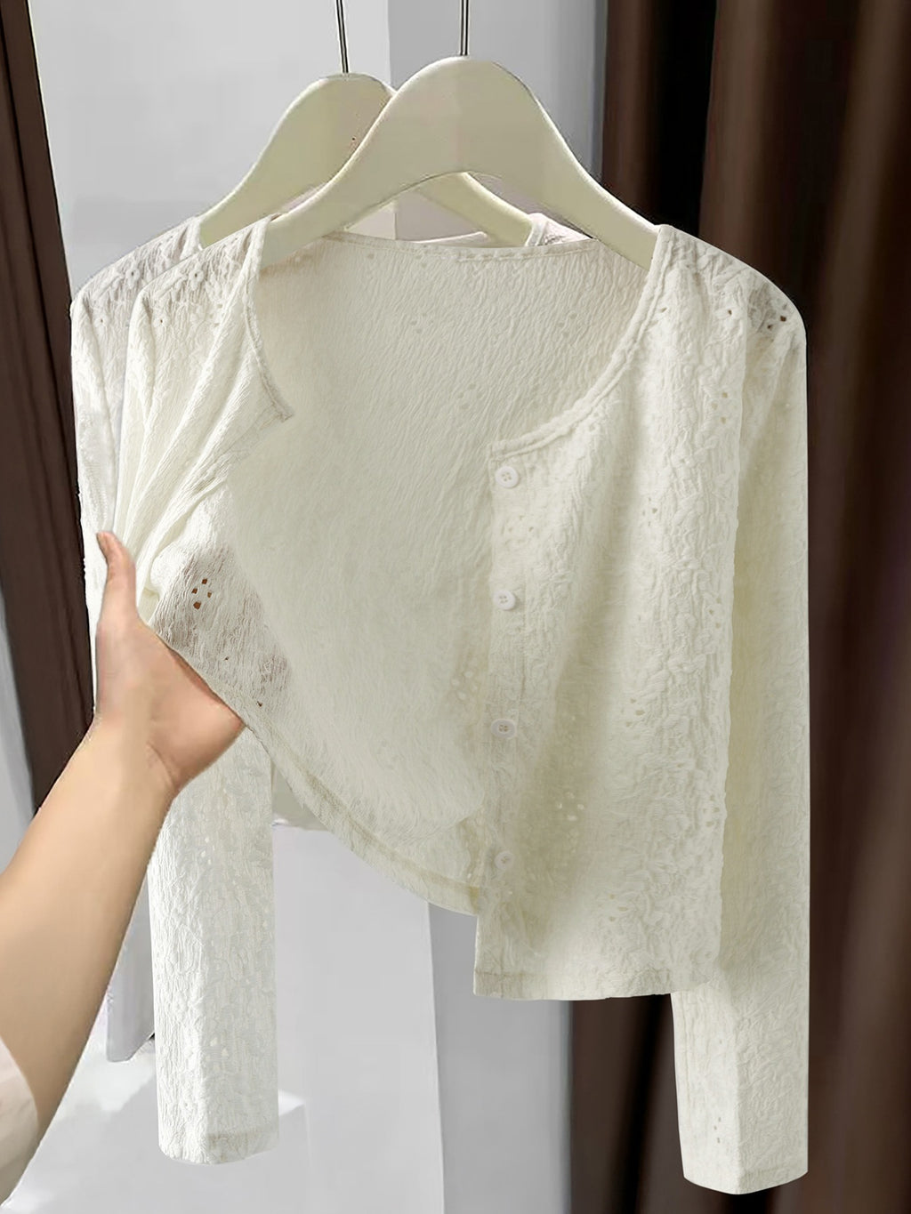 Lace Lightweight Button Up Cardigan - Lilixa.store