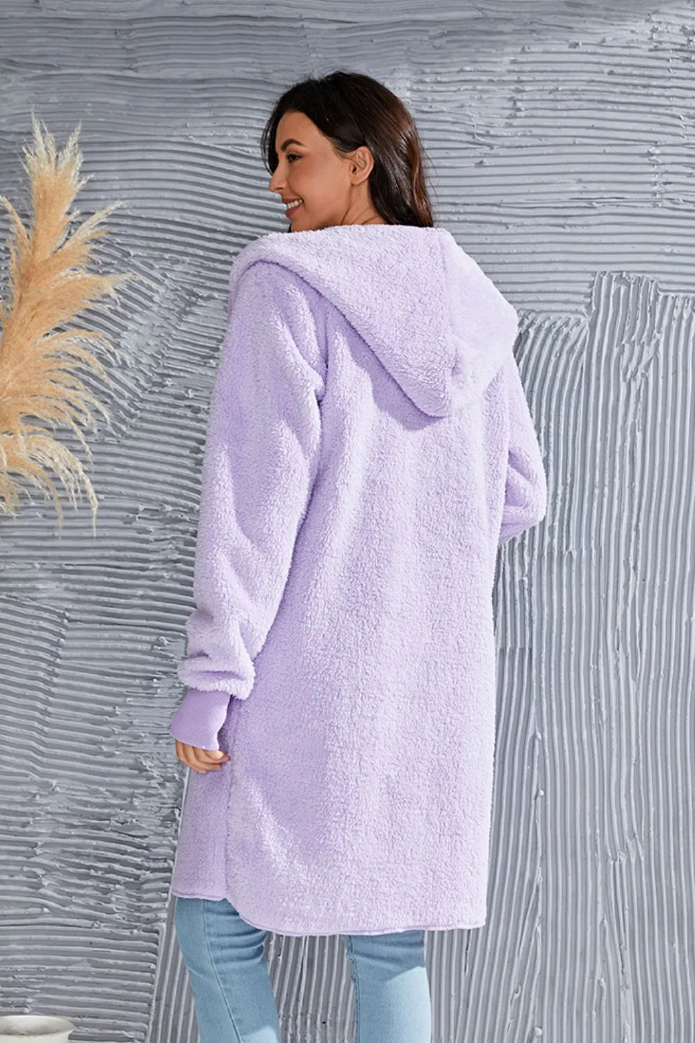 Double Take Full Size Hooded Teddy Bear Jacket with Thumbholes - Lilixa.store