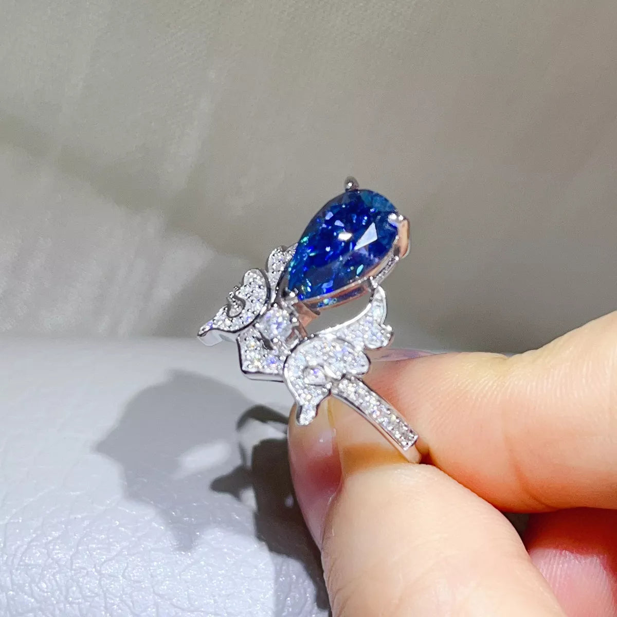 3 Carat 925 Sterling Silver Moissanite Ring in Blue, view 2