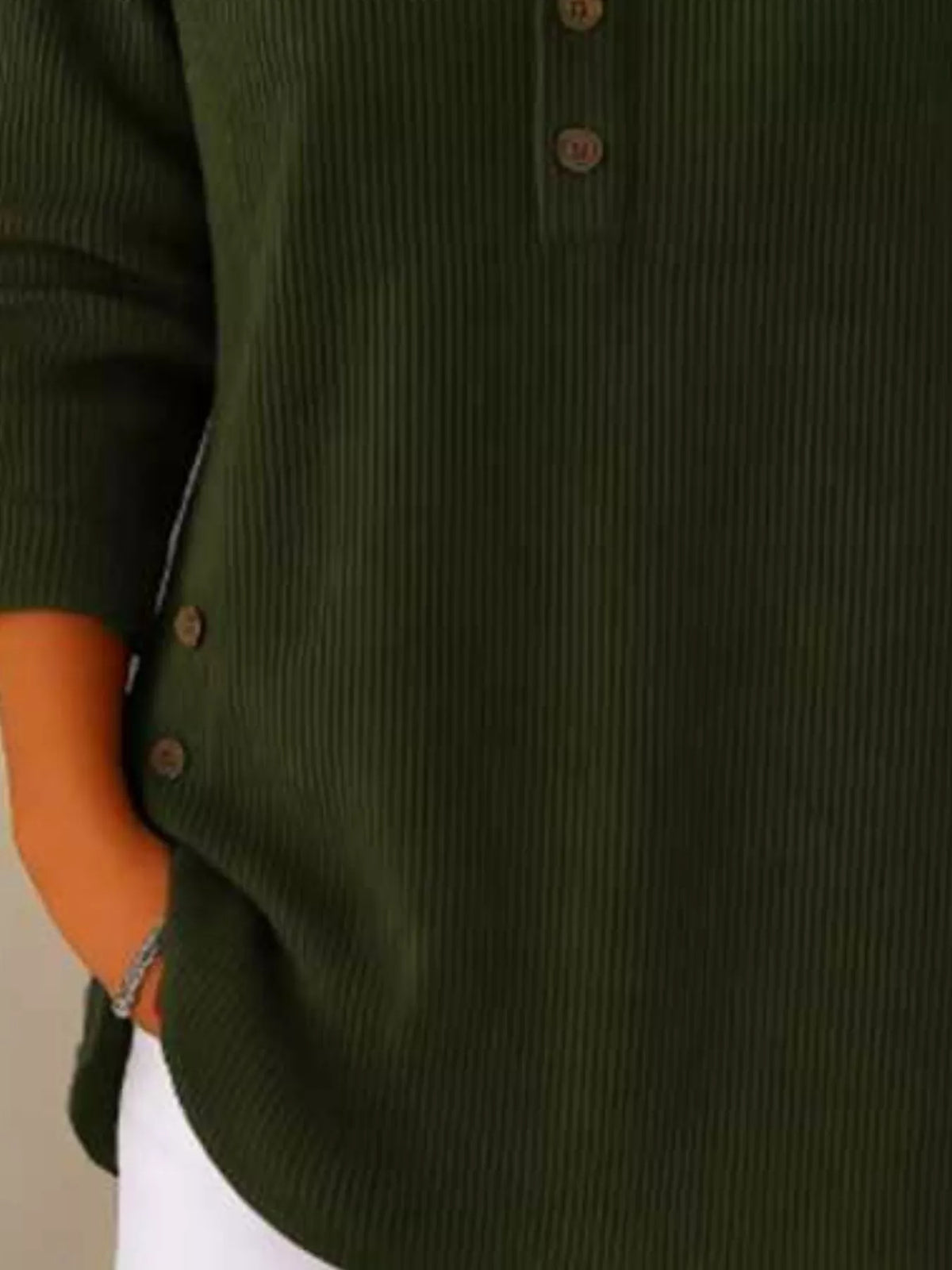Full Size Button Detail Corduroy Top Plus Size