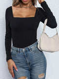 Square Neck Long Sleeve Bodysuit - Lilixa.store