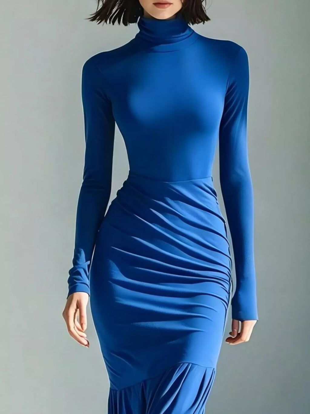 Full Size Slit Turtleneck Ruched Bodycon Mermaid Dress Plus Size - Lilixa.store