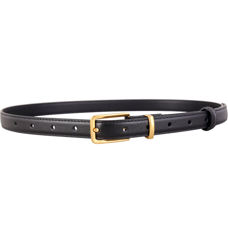 Leather Skinny Belt with Golden Buckle - Lilixa.store