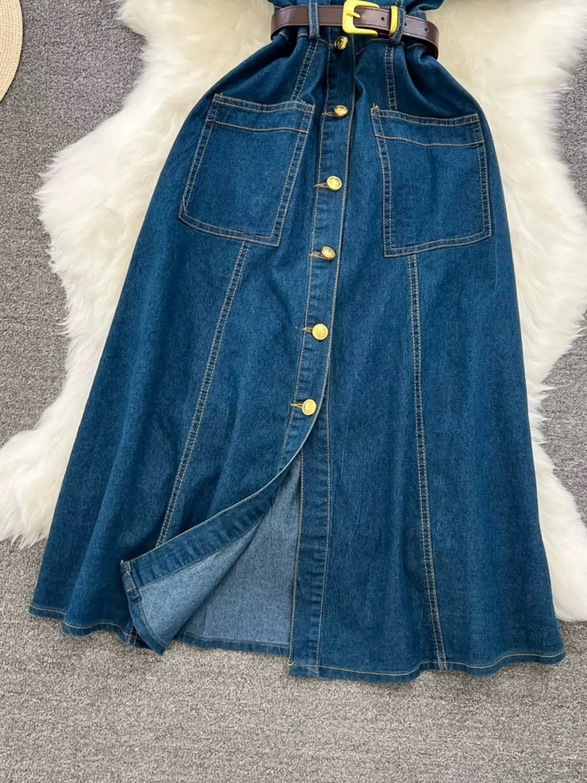 Button Front Short Sleeve Denim Dress - Lilixa.store