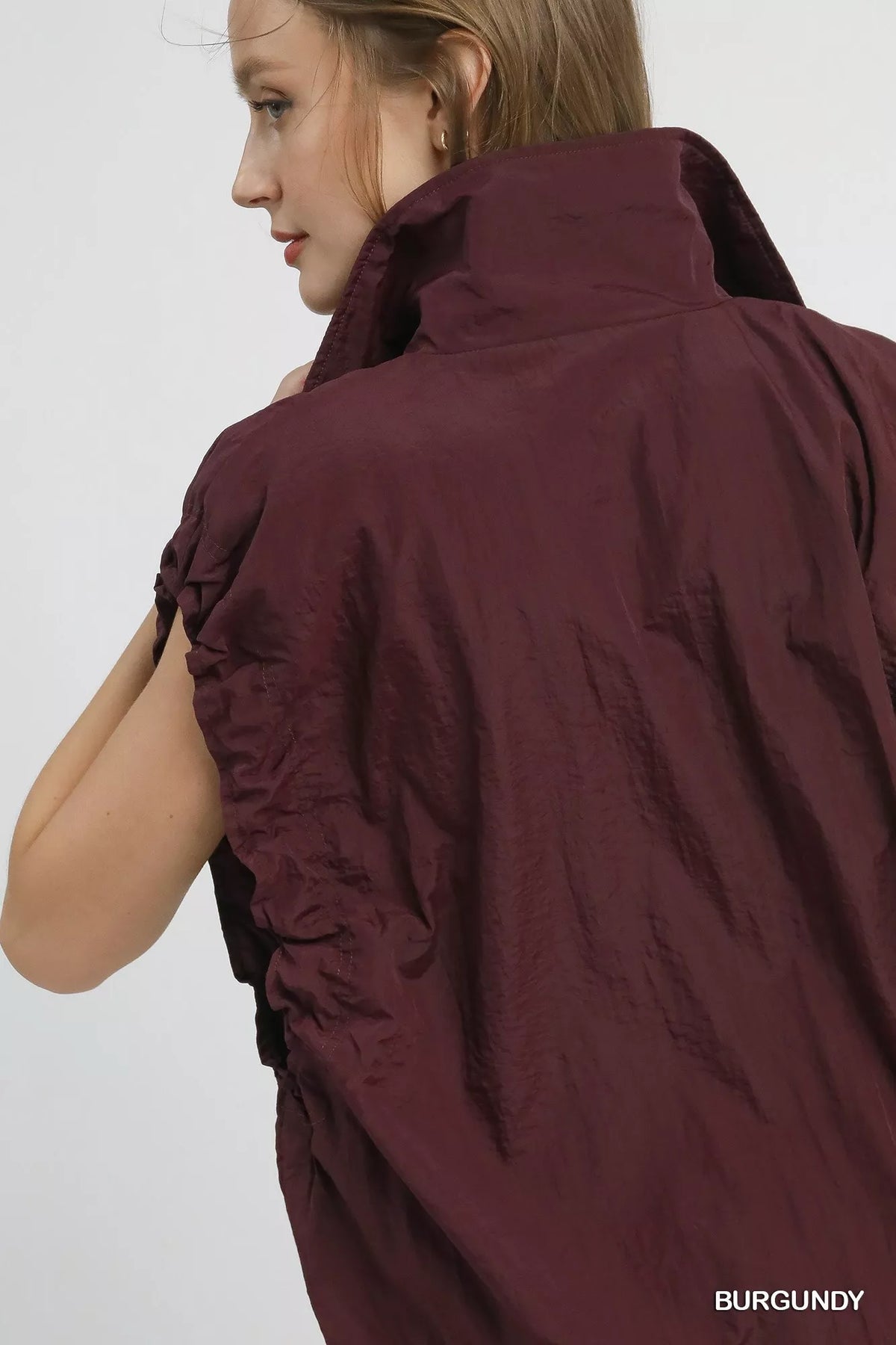 Umgee Drawstring Hem Nylon Vest with Pockets - Lilixa.store