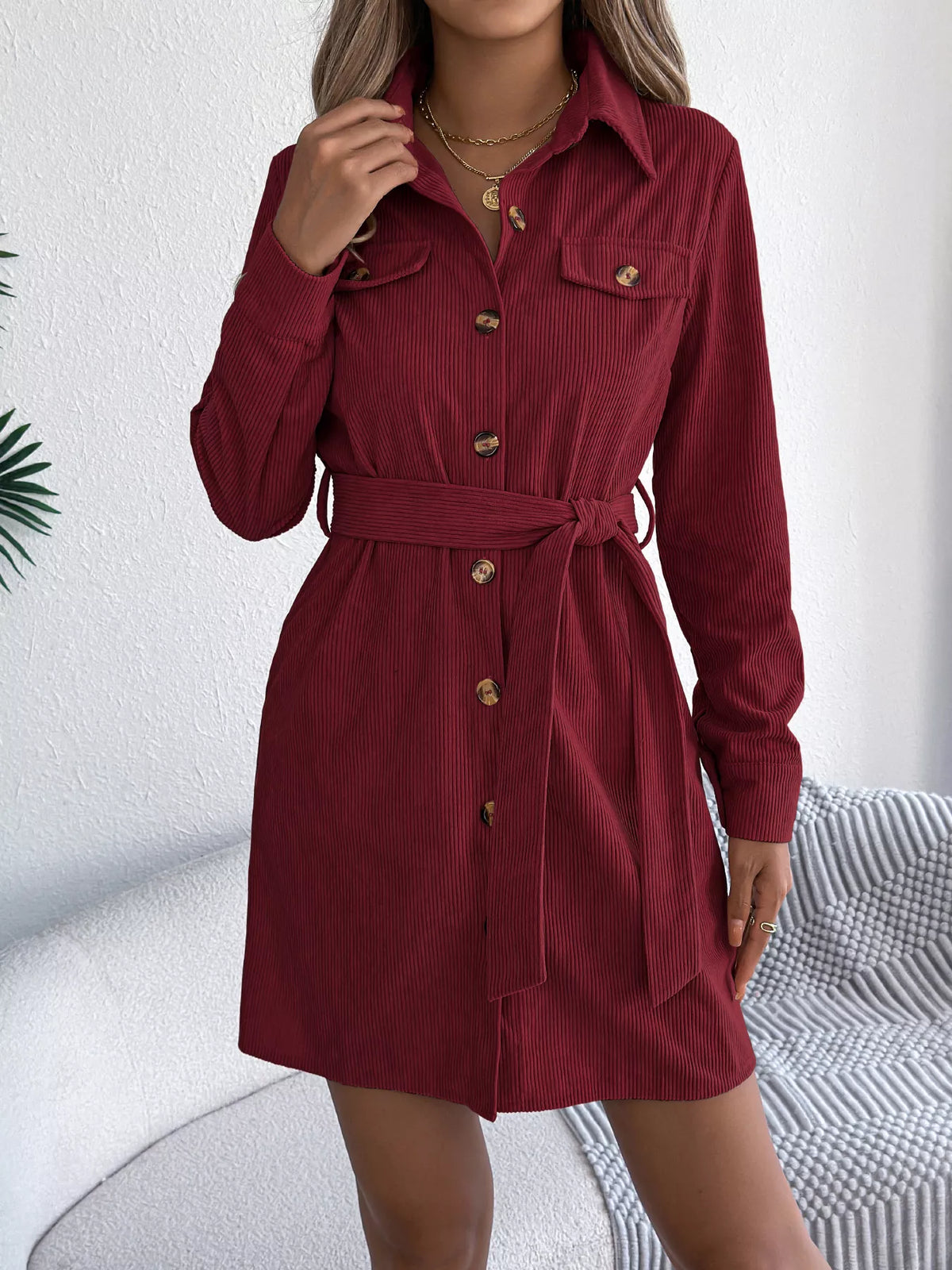 Corduroy Button-Down Shirt Dress