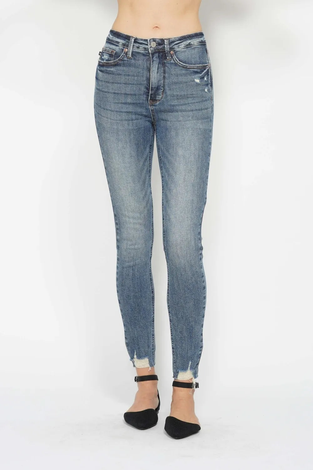 Judy Blue Full Size Tummy Control Vintage Wash Hem Destroy Skinny Jeans - Lilixa.store