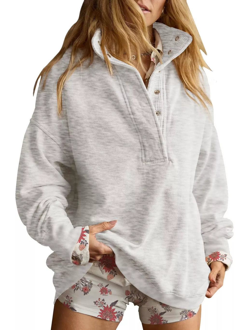Half Snap Dropped Shoulder Sweatshirt - Lilixa.store