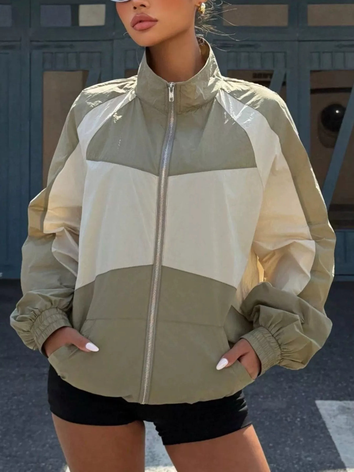 Color Block Zip-Up Jacket - Lilixa.store