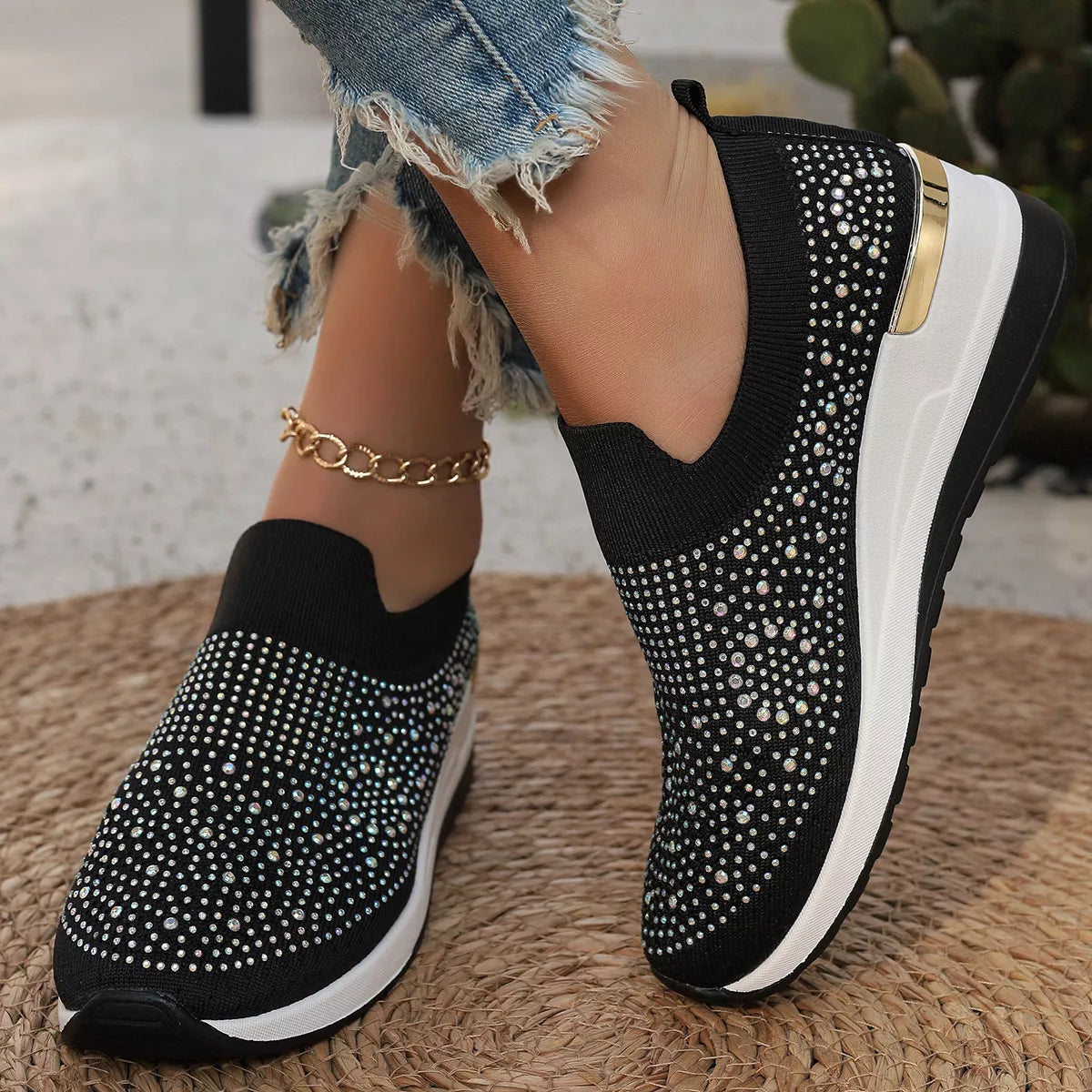 Rhinestone Round Toe Slip-Ons - Lilixa.store