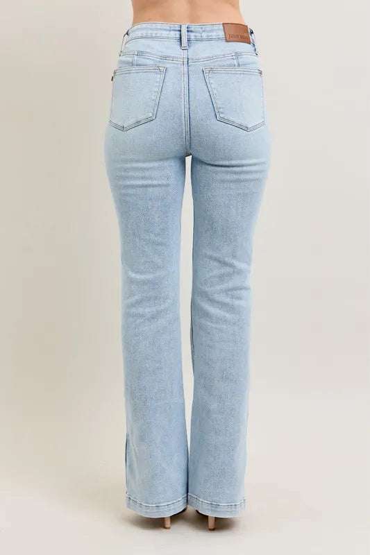 Judy Blue Full Size Tummy Control Vintage Wash Side Slit Slim Boot Jeans Plus Size - Lilixa.store
