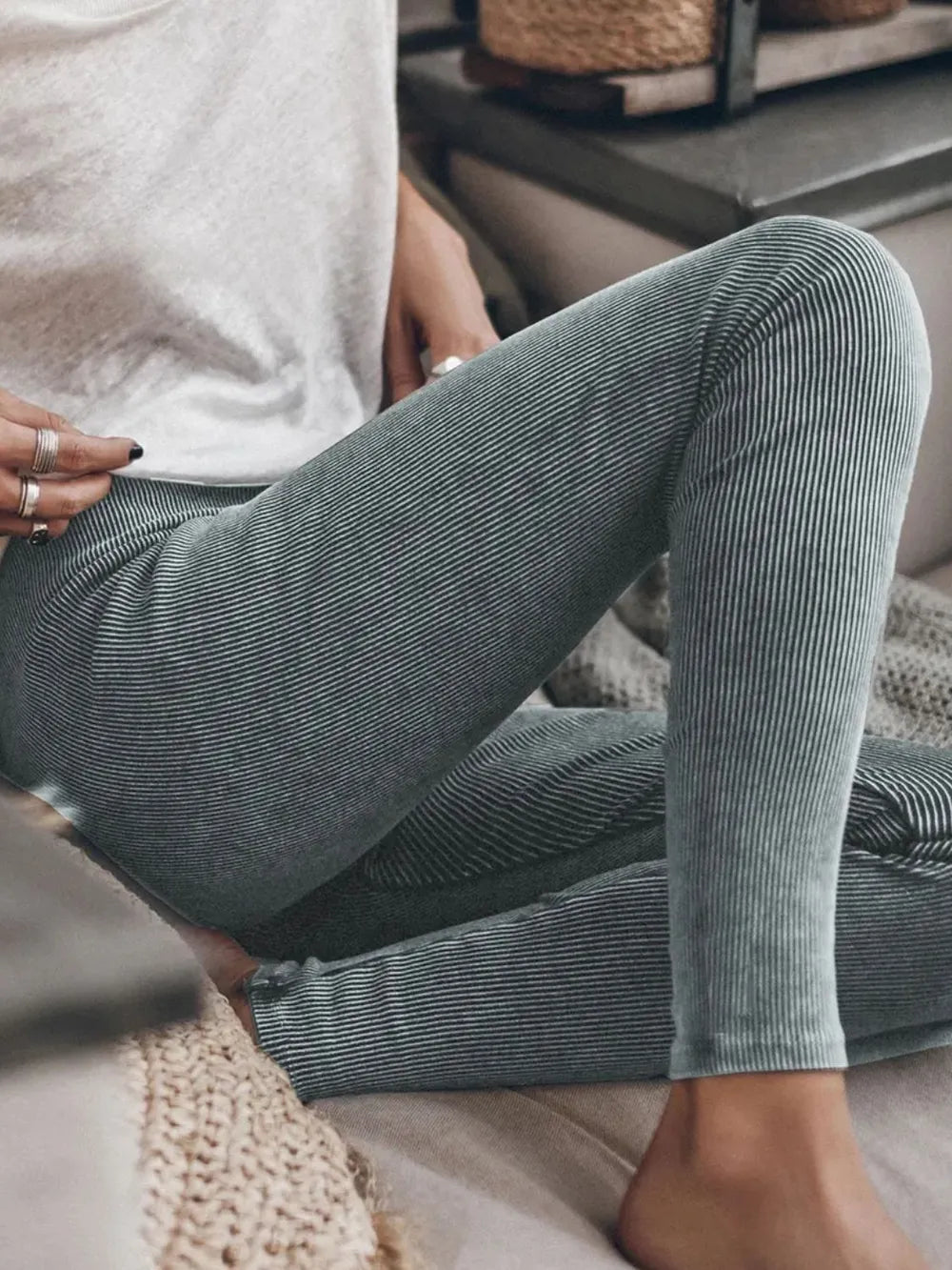 Ribbed Elastic Waist Leggings - Lilixa.store