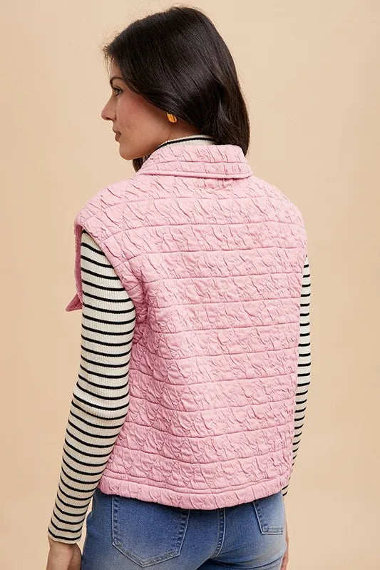 Annie Wear Texture Quilted Snap Down Vest Coat - Lilixa.store