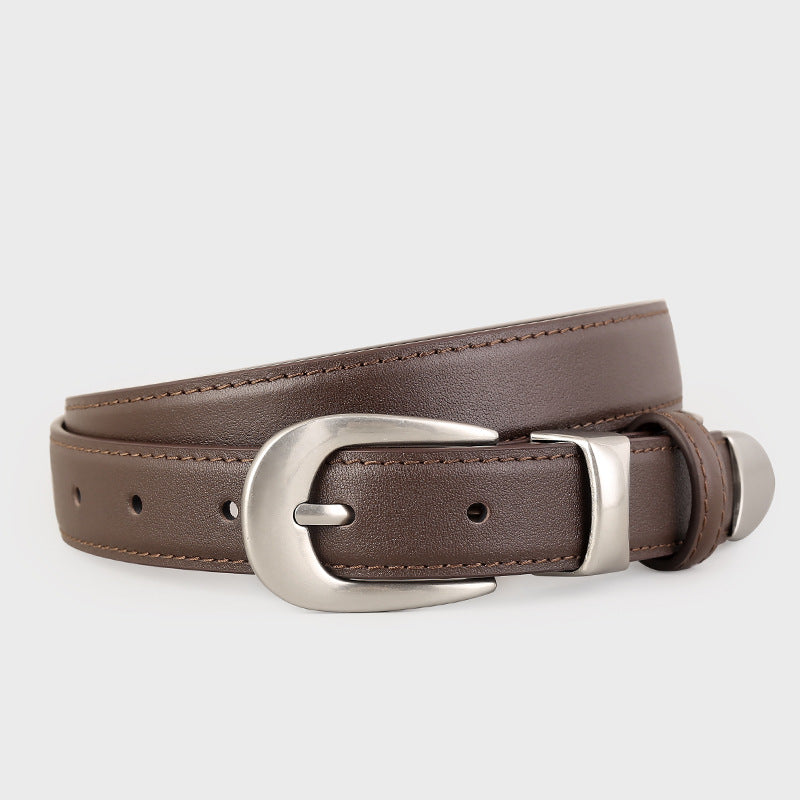 Classic Leather Belt with Silver Buckle - Lilixa.store