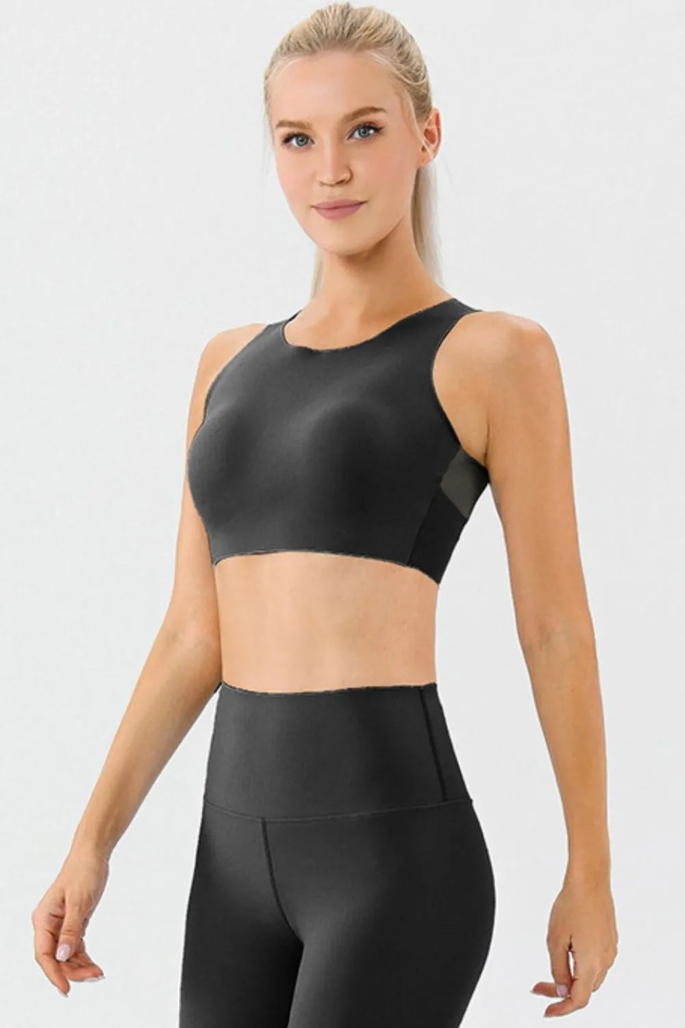 Round Neck Wide Strap Active Bra - Lilixa.store