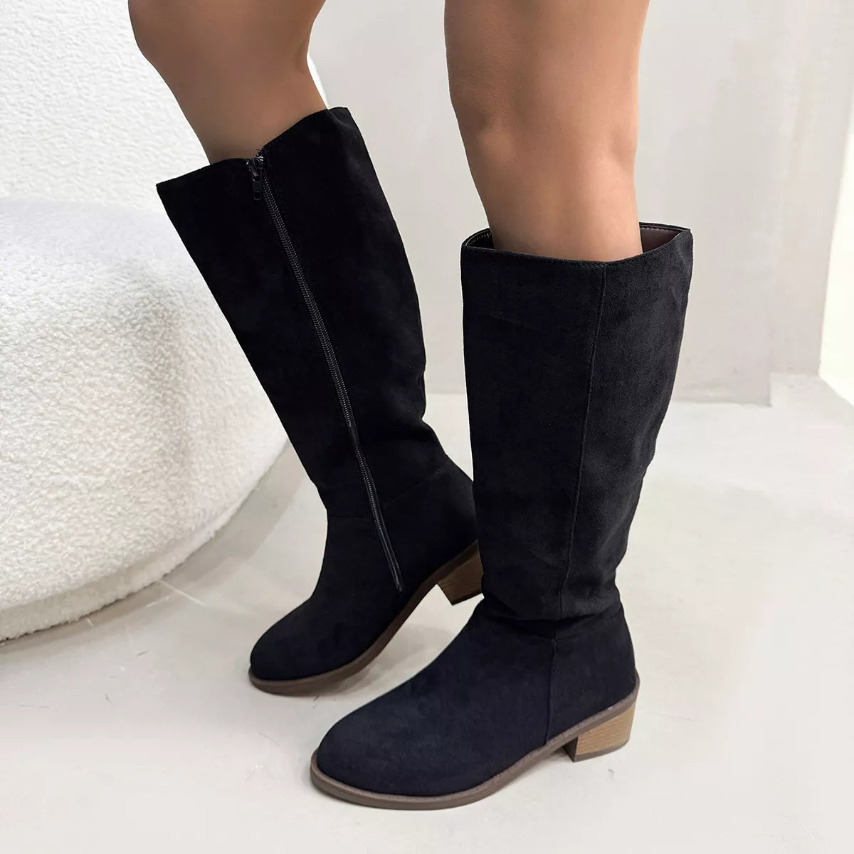 Side Zipper Closure Suede Knee-High Boots - Lilixa.store