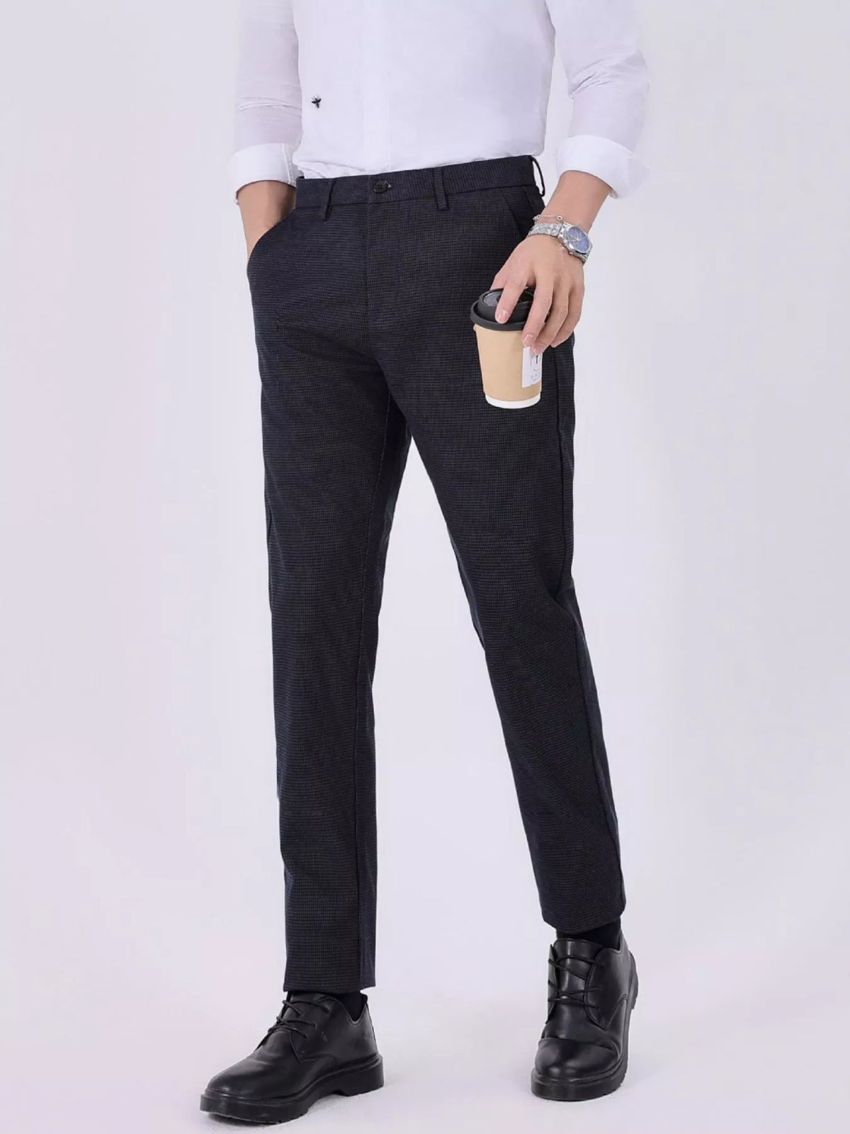 Men's Slim Fit Pants in Black, view 2