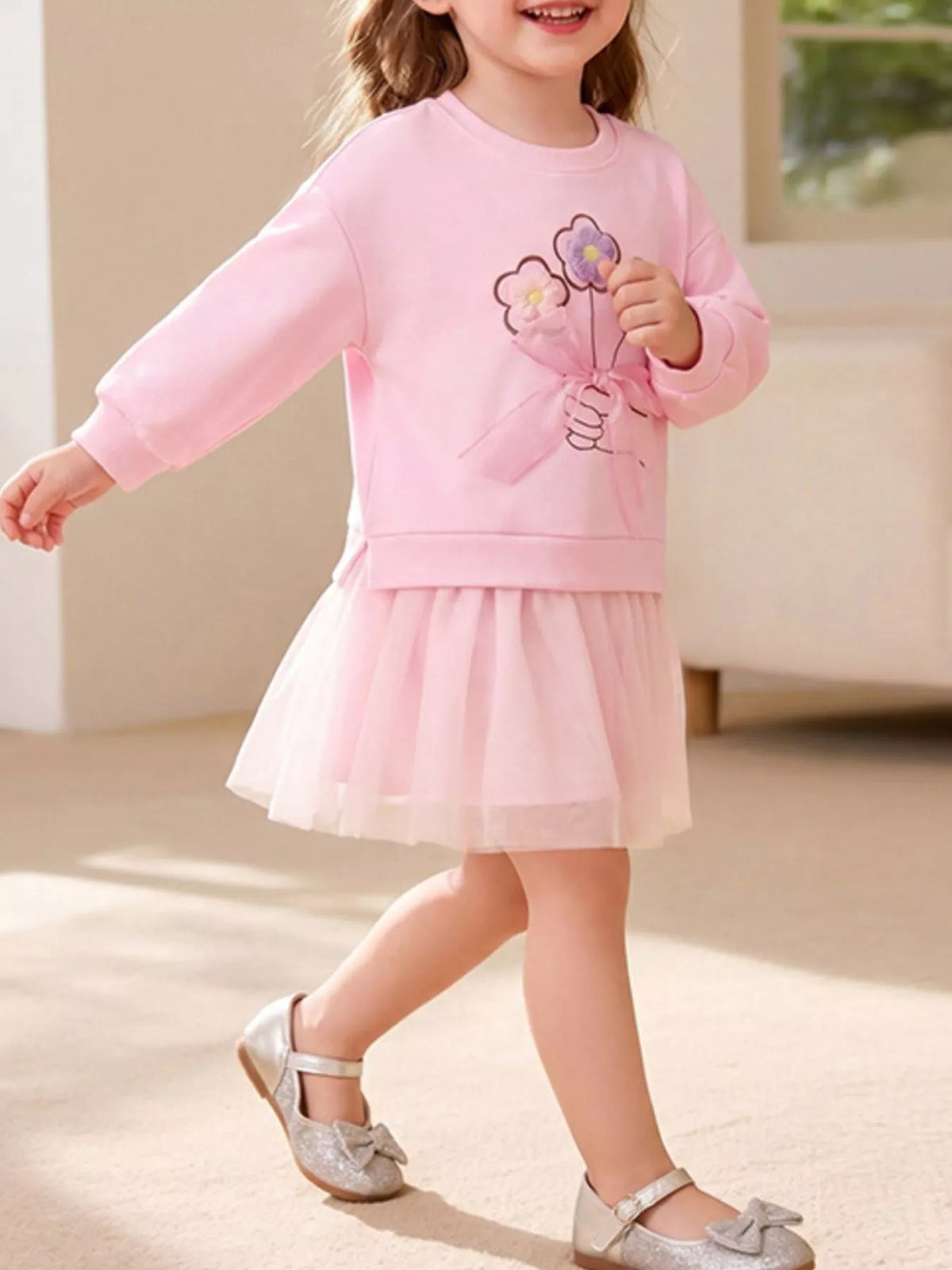 Children's Flower Applique Tulle Dress - Lilixa.store