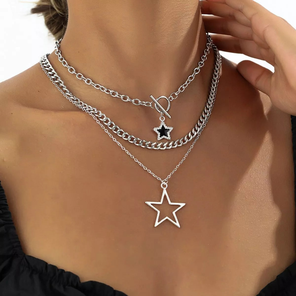 3-Piece Layered Star Pendant Necklace - Lilixa.store