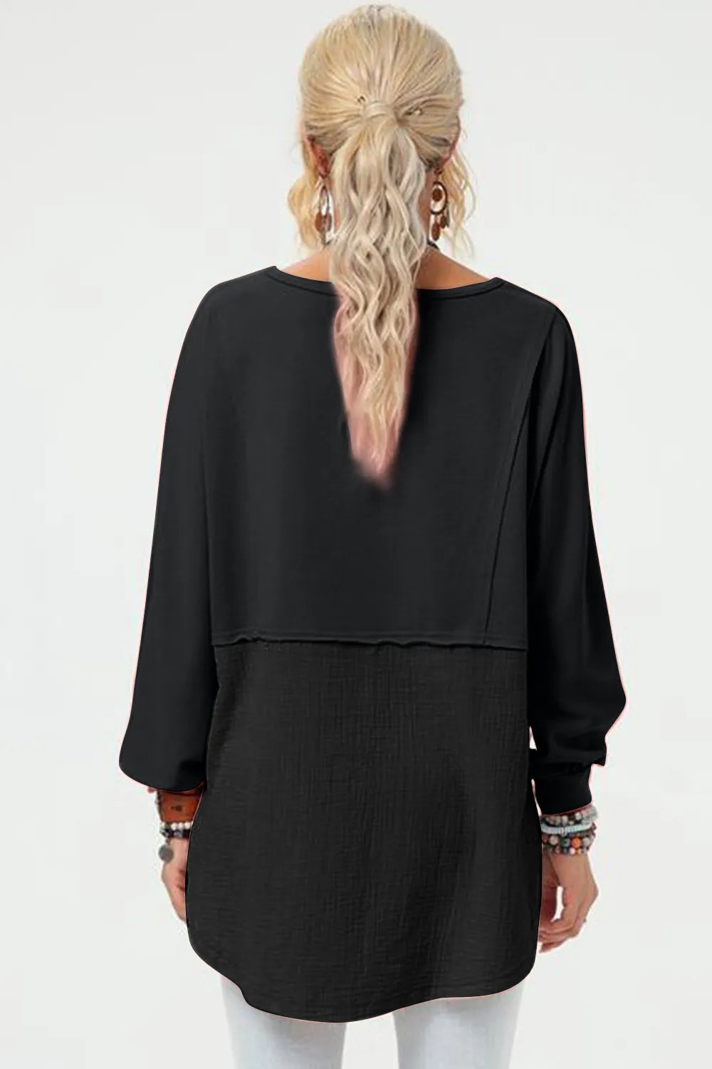 Double Take Full Size Long Sleeve High-Low T-Shirt - Lilixa.store