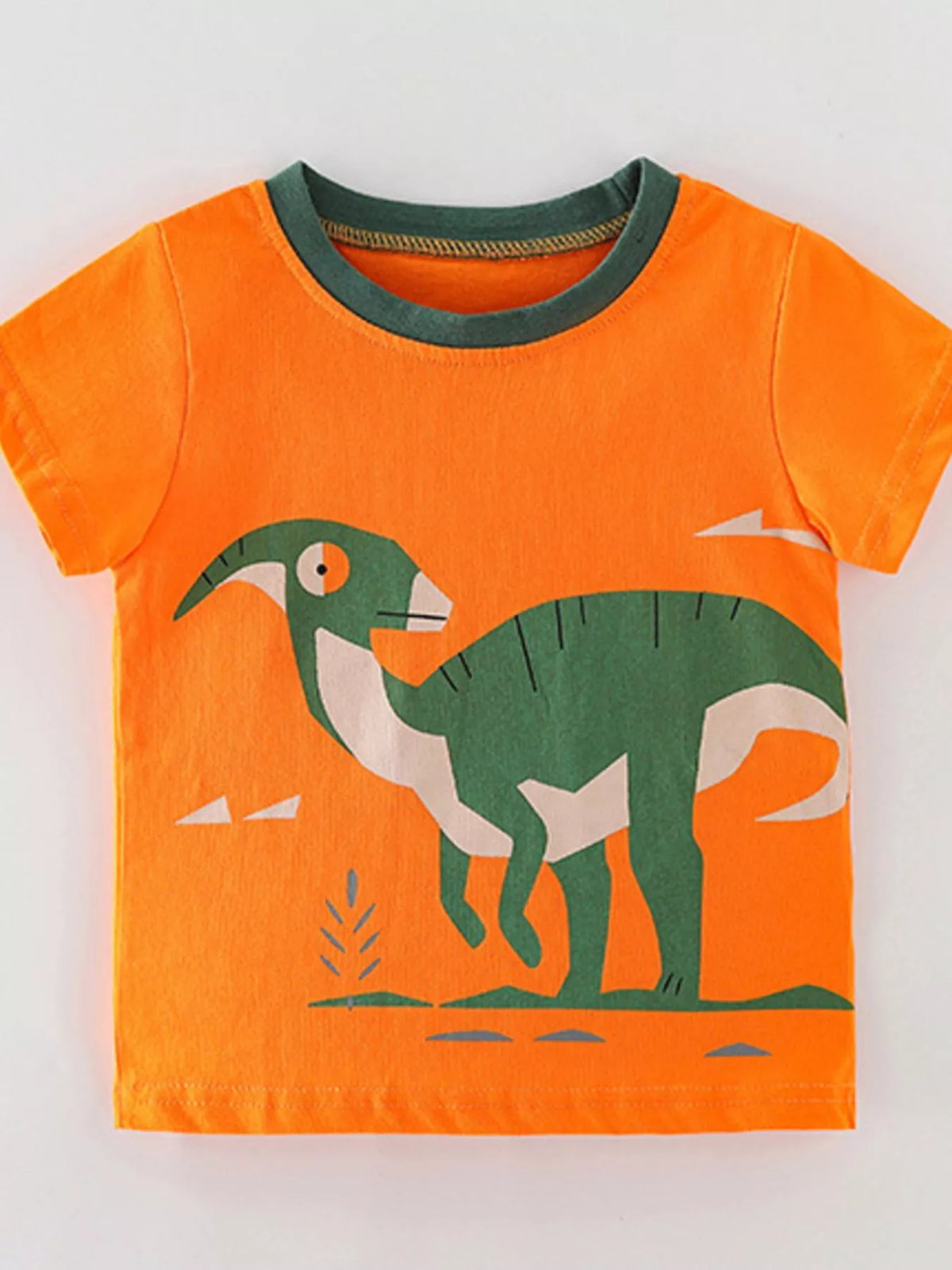 Children's Dinosaur Print Round Neck T-Shirt in Orange