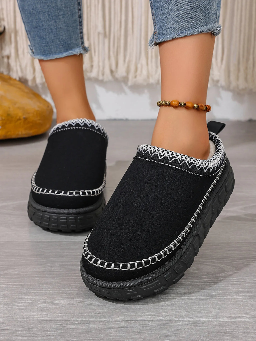 Embroidered Trim Round Toe Platform Boots, view 6