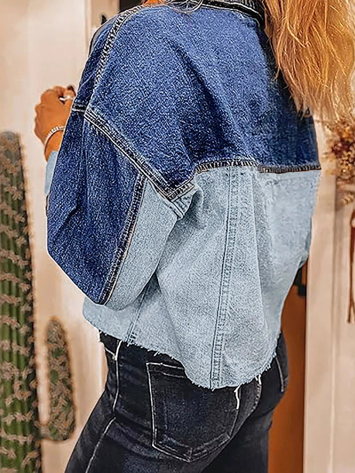 Raw Hem Two-Tone Denim Jacket