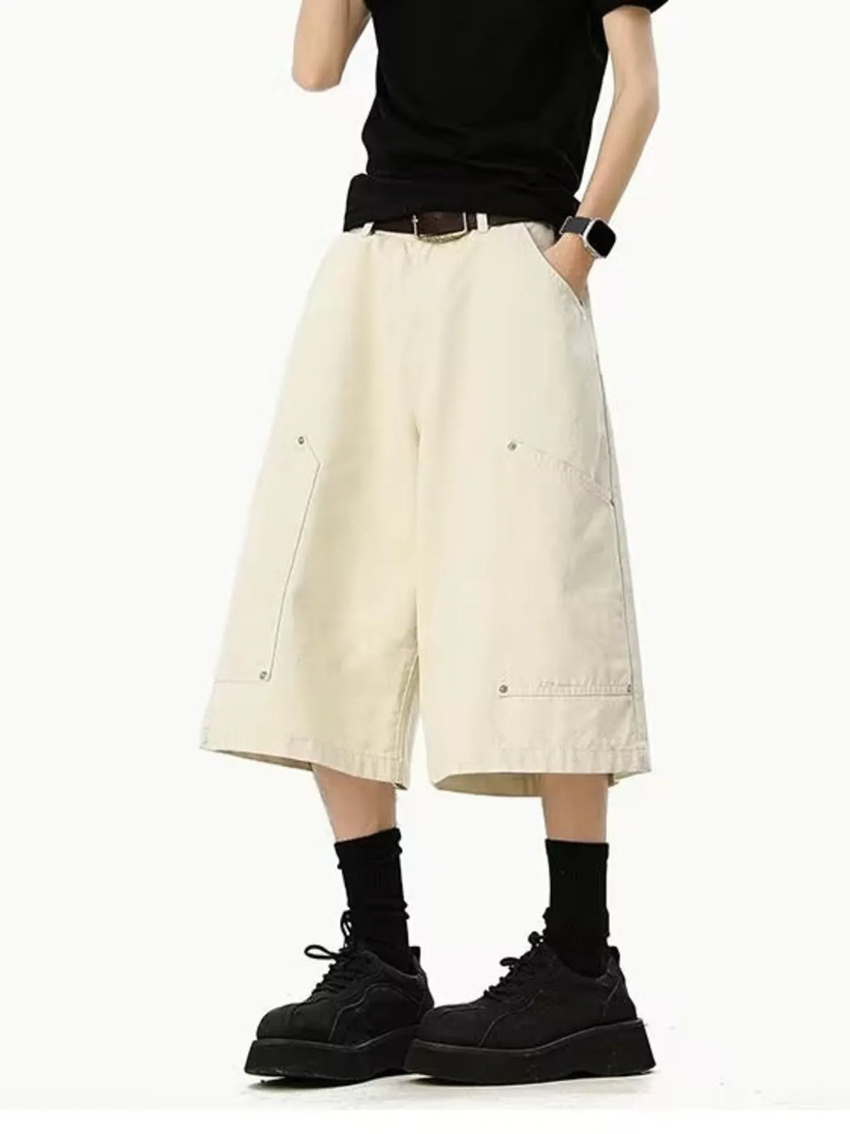 Men's Full Size Wide Leg Cropped Shorts Plus Size in Apricot