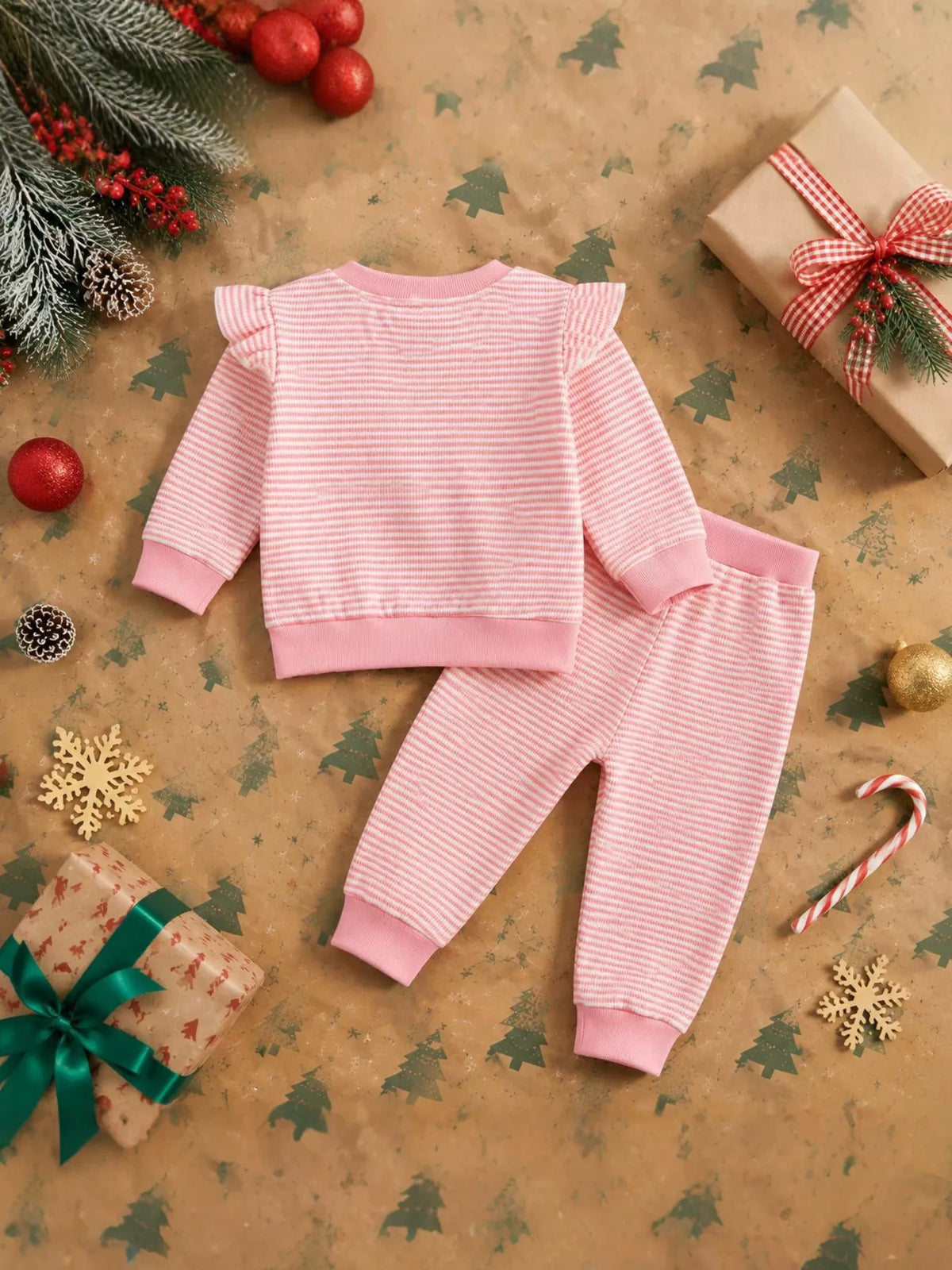 Children's Striped Christmas Tree Ruffle Pajama Set - Lilixa.store