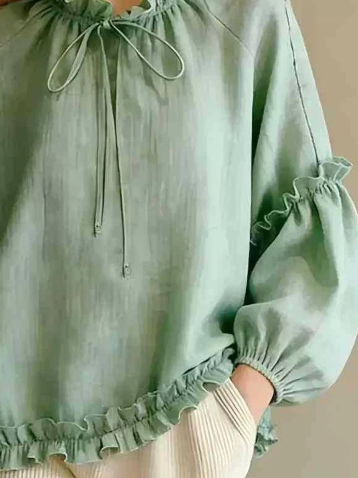 Frill Balloon Sleeve Blouse - Lilixa.store