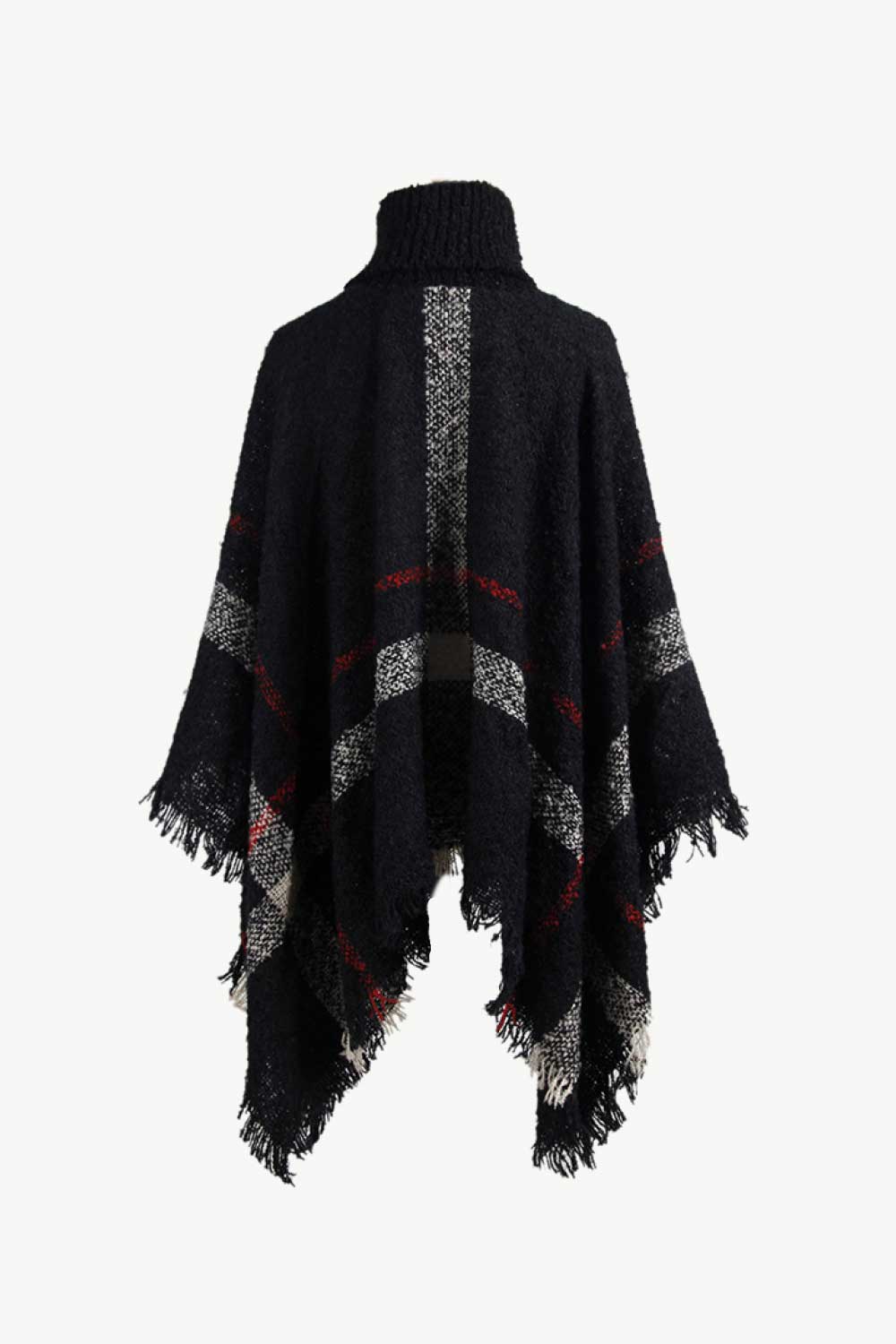 Plaid Turtleneck Raw Hem Poncho, view 14