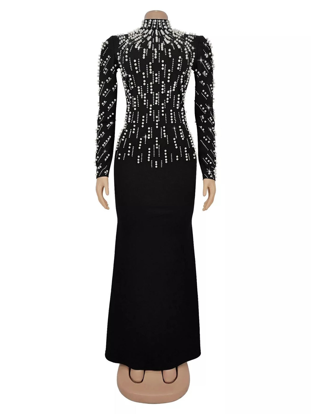 Embellished Mock Neck Maxi Dress in Black, view 4