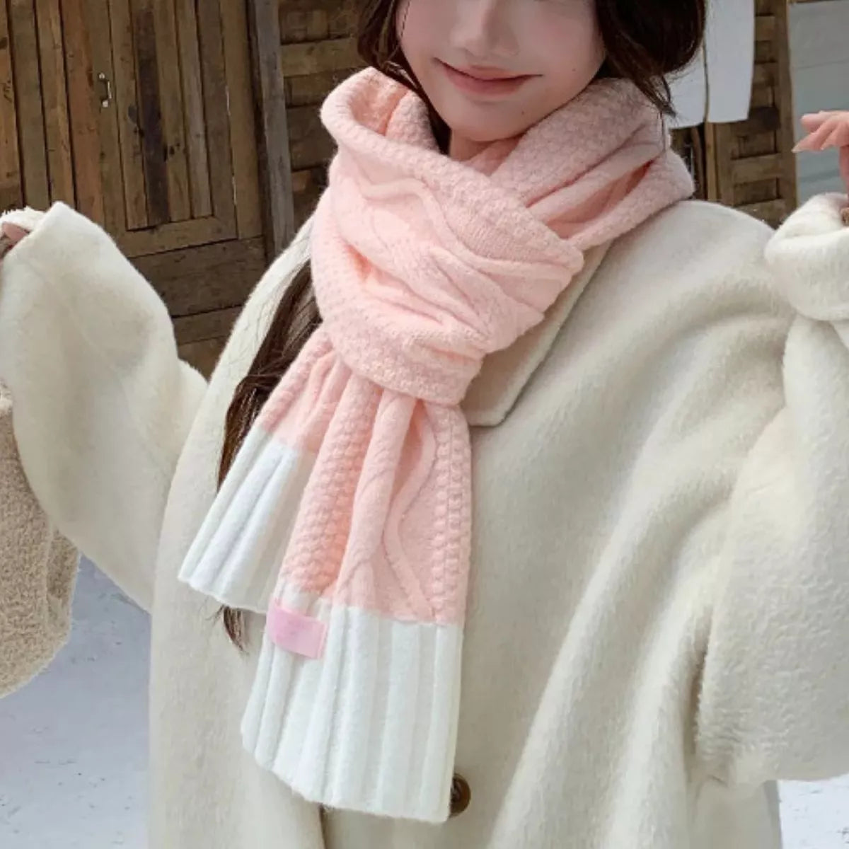 Two-Tone Cable Knitted Scarf - Lilixa.store