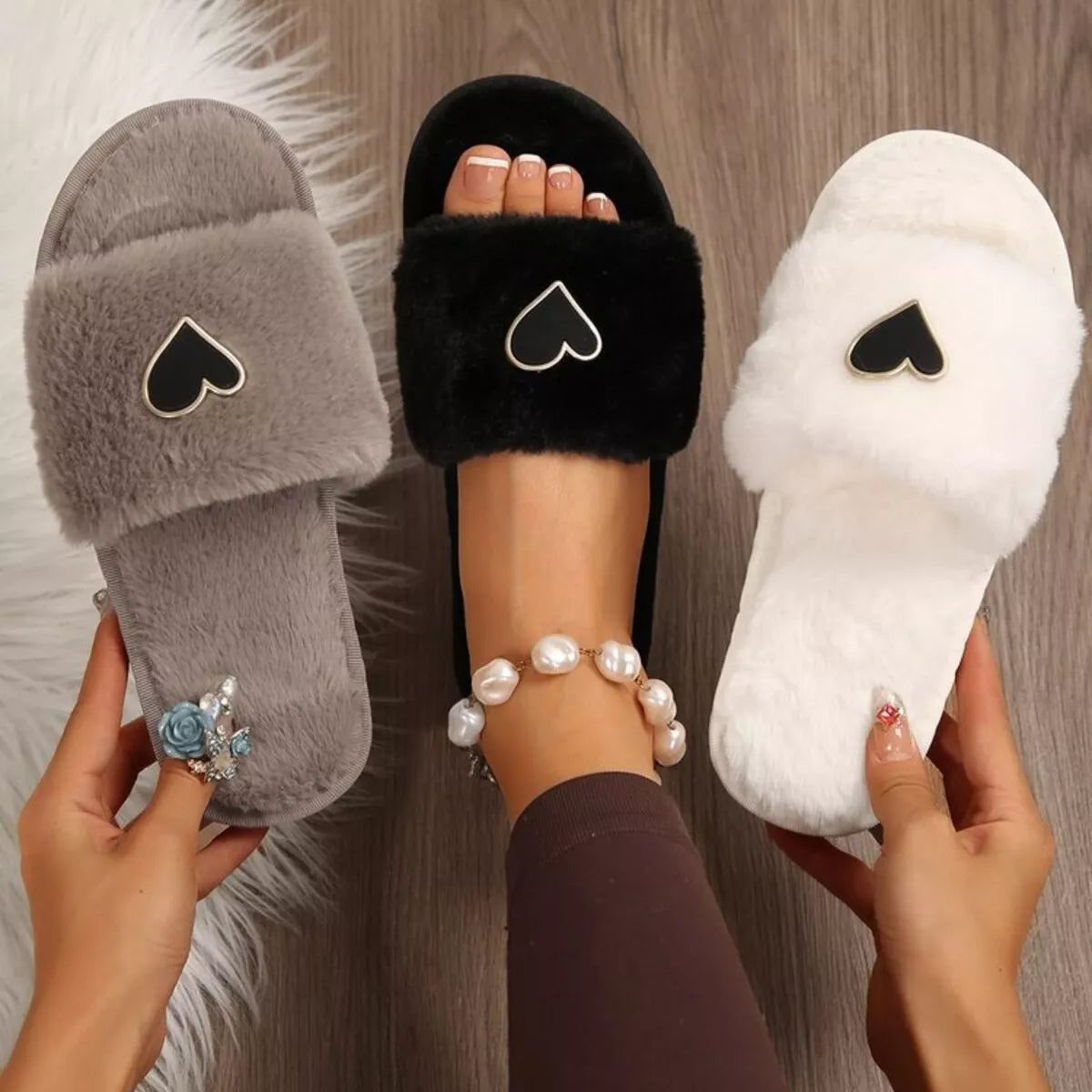 Heart Open Toe Flats Slippers - Lilixa.store