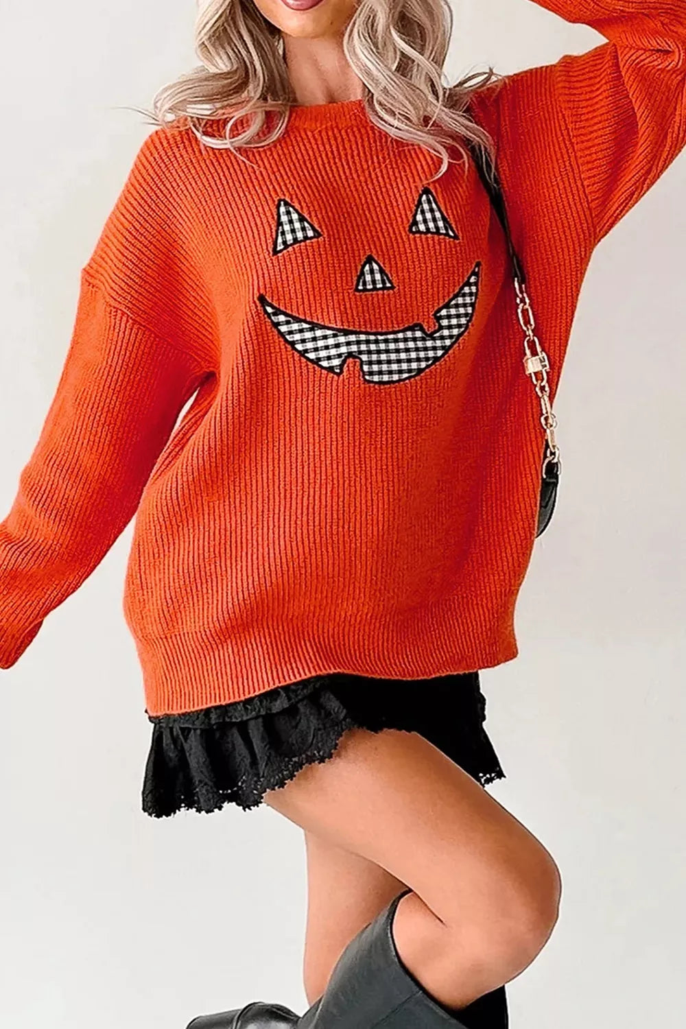 Drop Shoulder Long Sleeve Round Neck Halloween Sweater - Lilixa.store