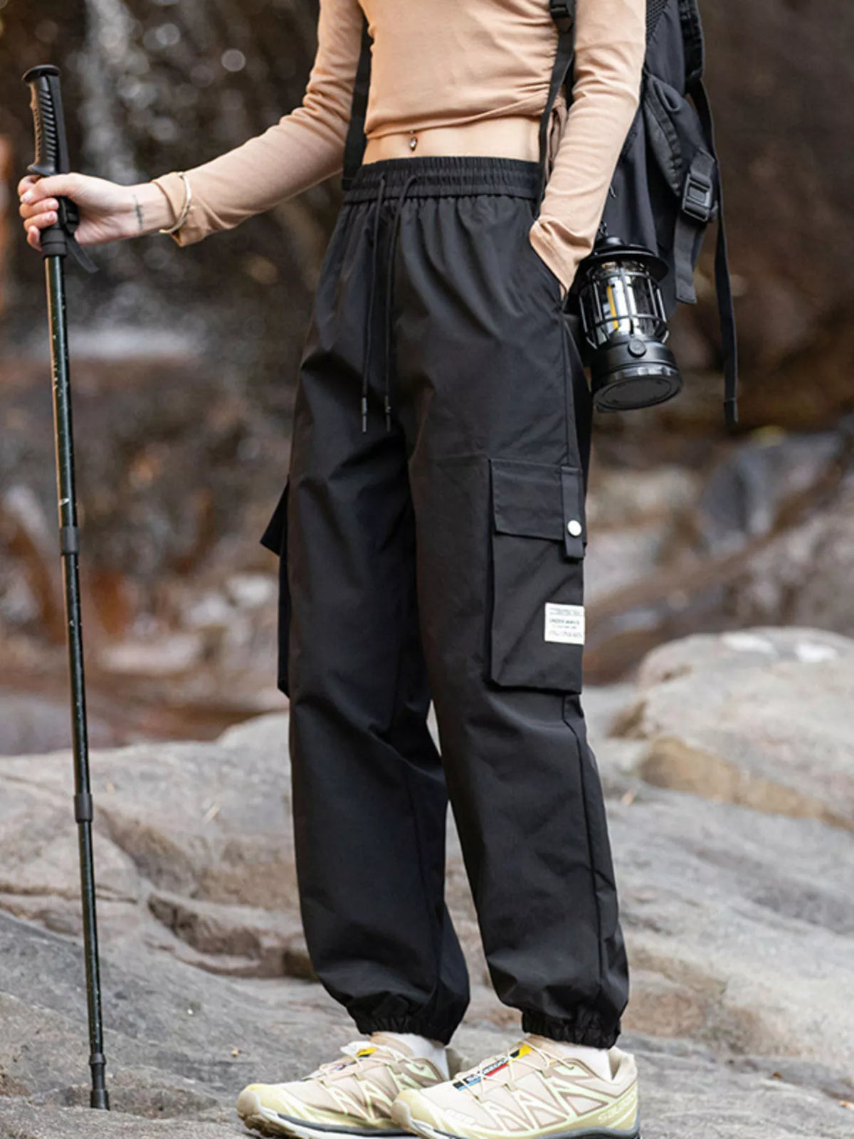 Men's Plus Size Loose Fit Cargo Pants in Black