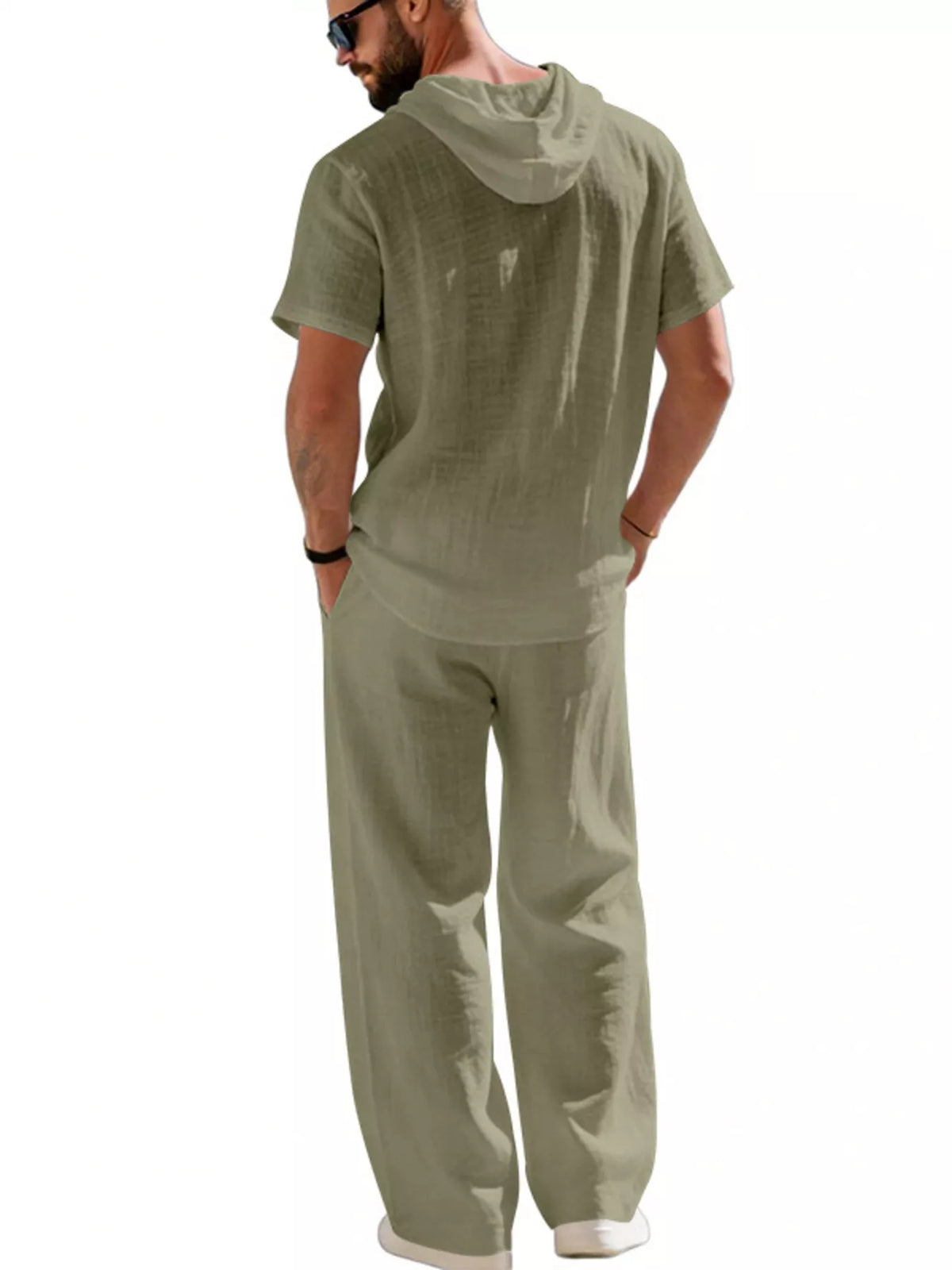 Men's Full Size Casual Hooded Short Sleeve Shirt and Pants Two-Piece Set Plus Size - Lilixa.store