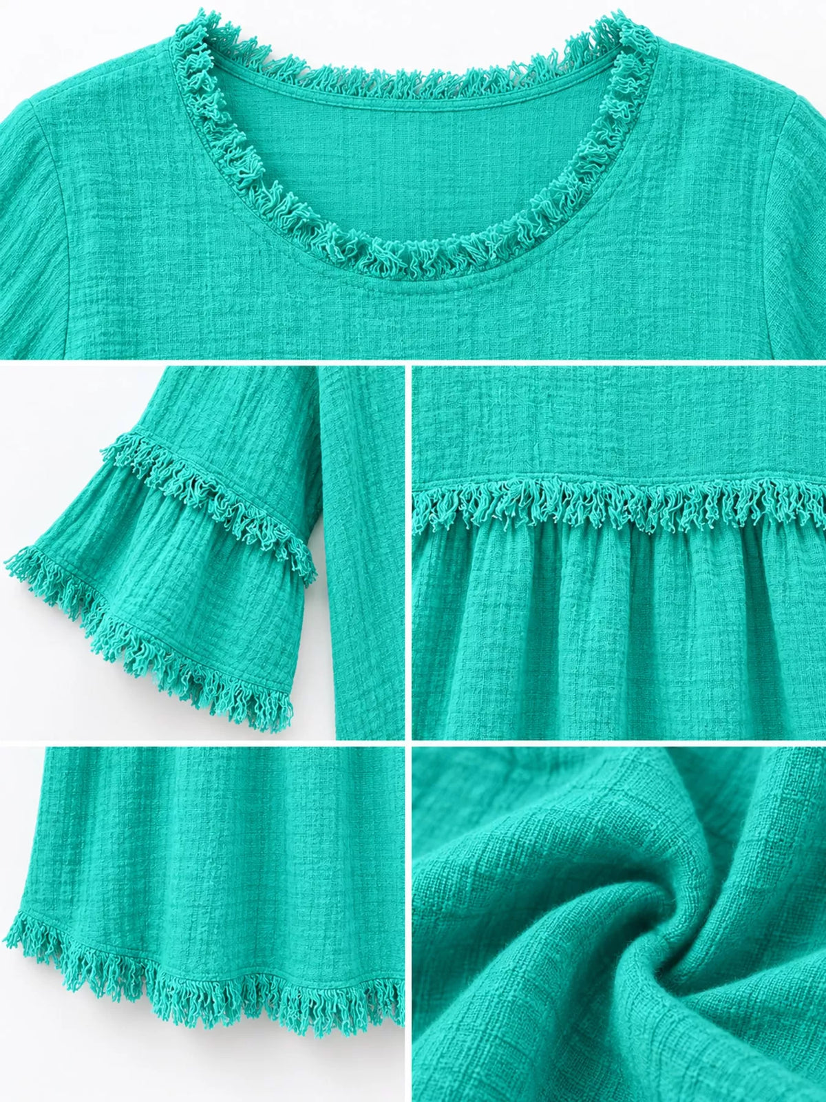 Full Size Frayed Edge Textured Blouse Plus Size, view 15