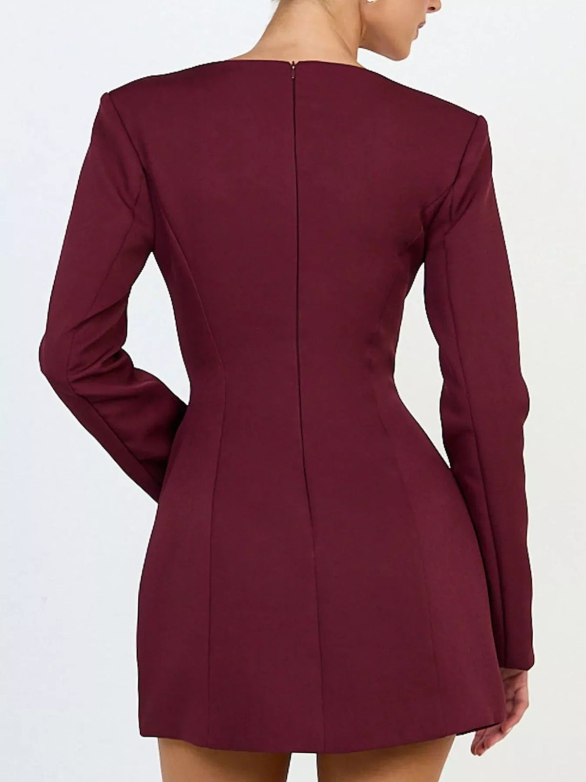 Deep V-Neck Button-Down Blazer Dress, view 3
