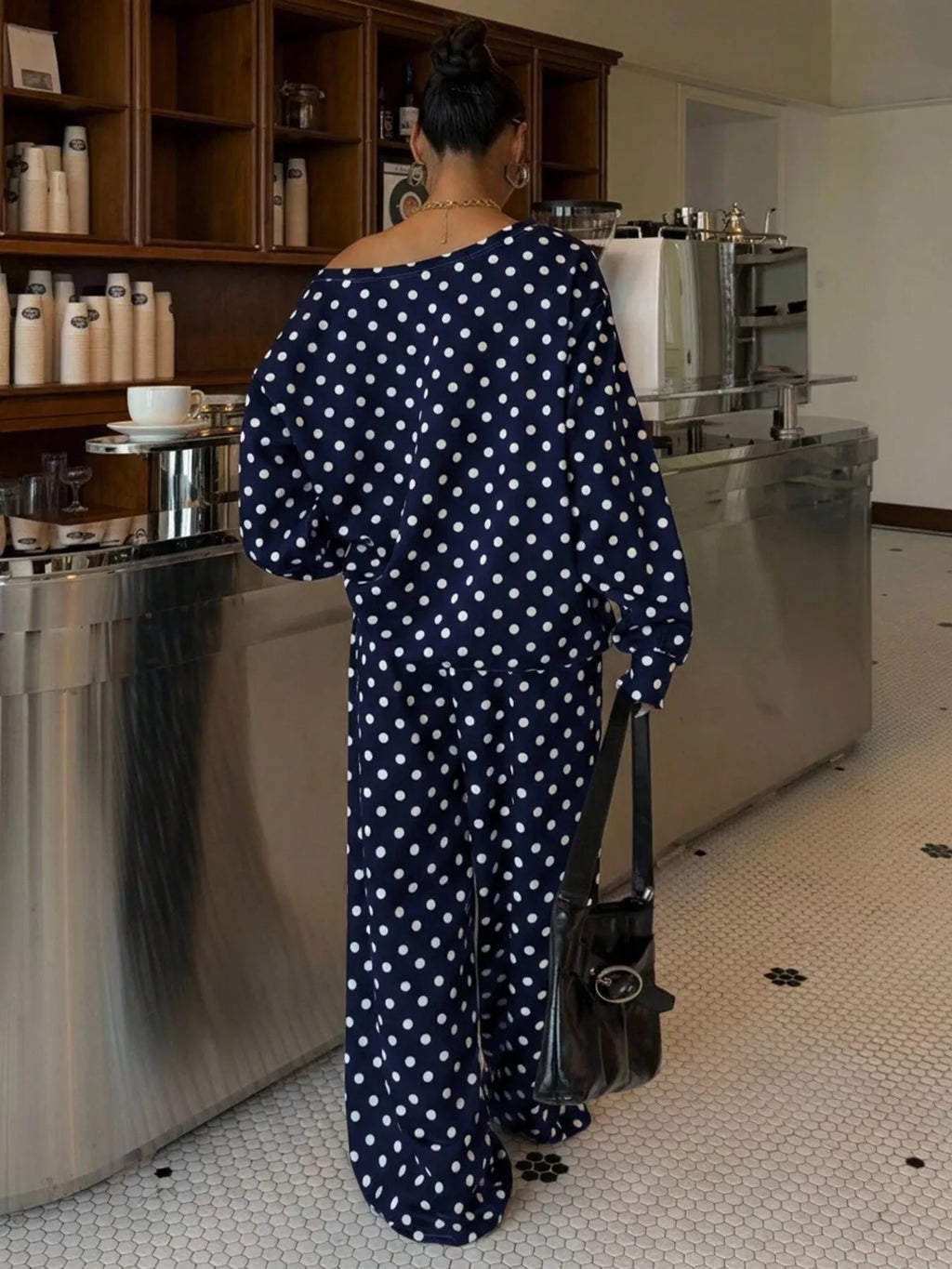 Polka Dot Boat Neck Top and Pants Set - Lilixa.store
