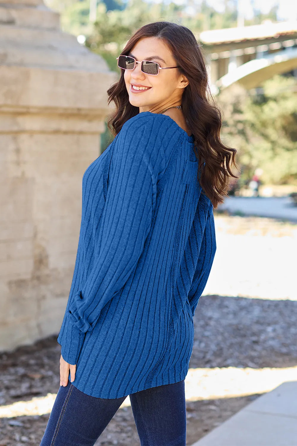 Basic Bae Full Size Ribbed Round Neck Long Sleeve Knit Top - Lilixa.store
