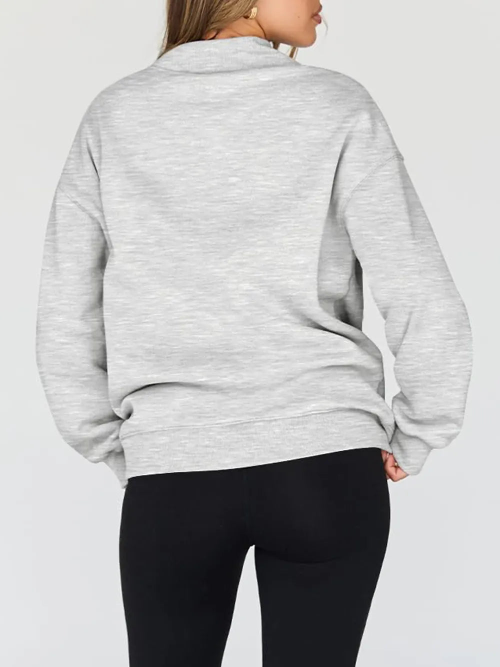 Mock Neck Drop Shoulder Long Sleeve Sweatshirt - Lilixa.store