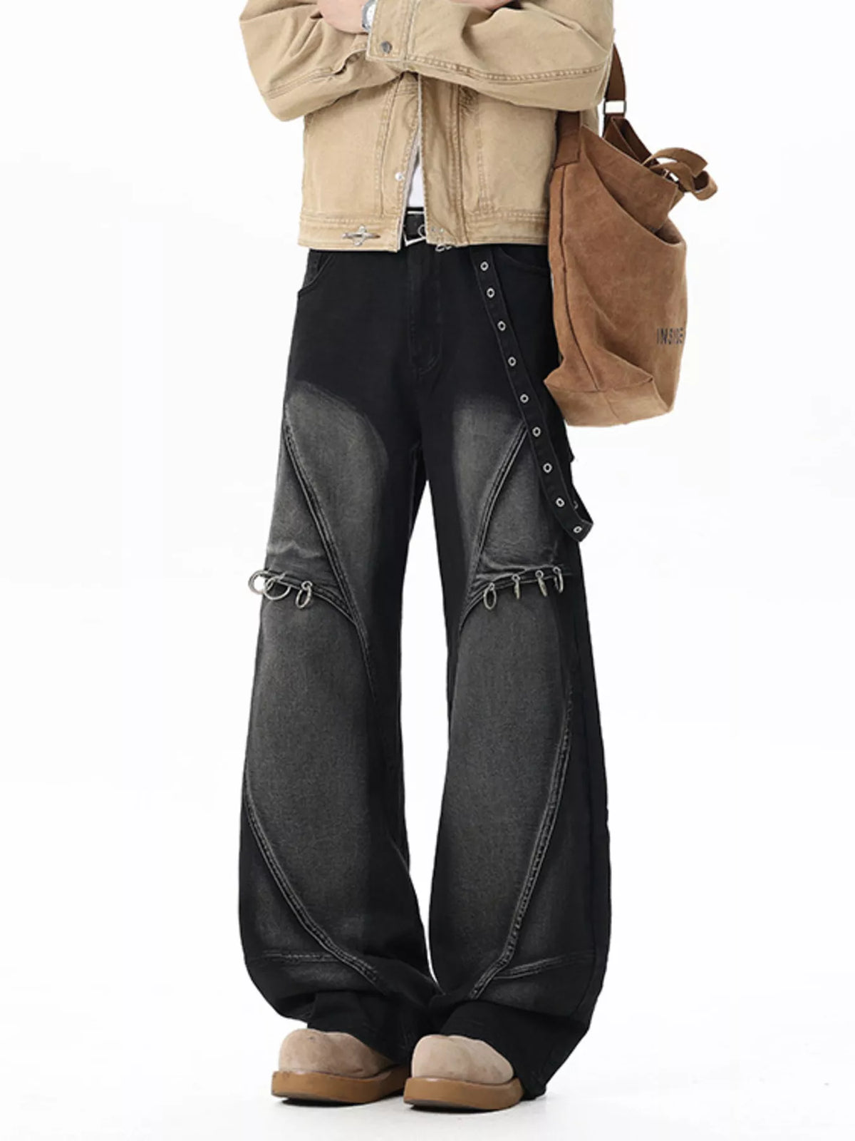 Men's Full Size Wide-Leg Denim Jeans with Metal Ring Plus Size - Lilixa.store