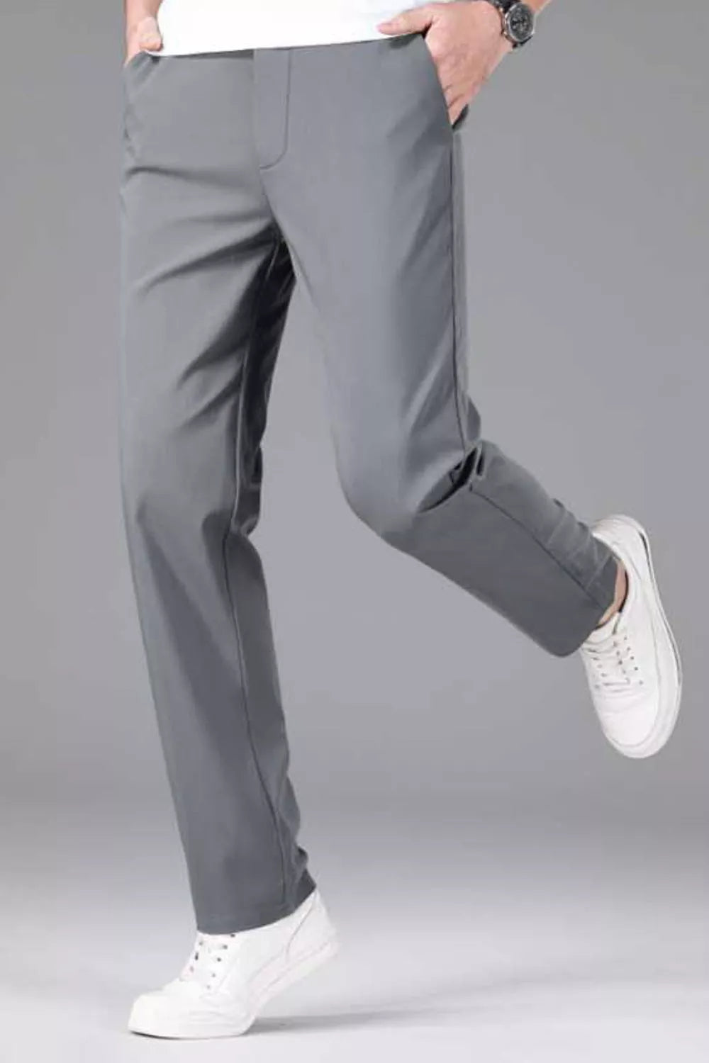 Men's Plus Size Casual Stretch Straight-Leg Pants in Gray