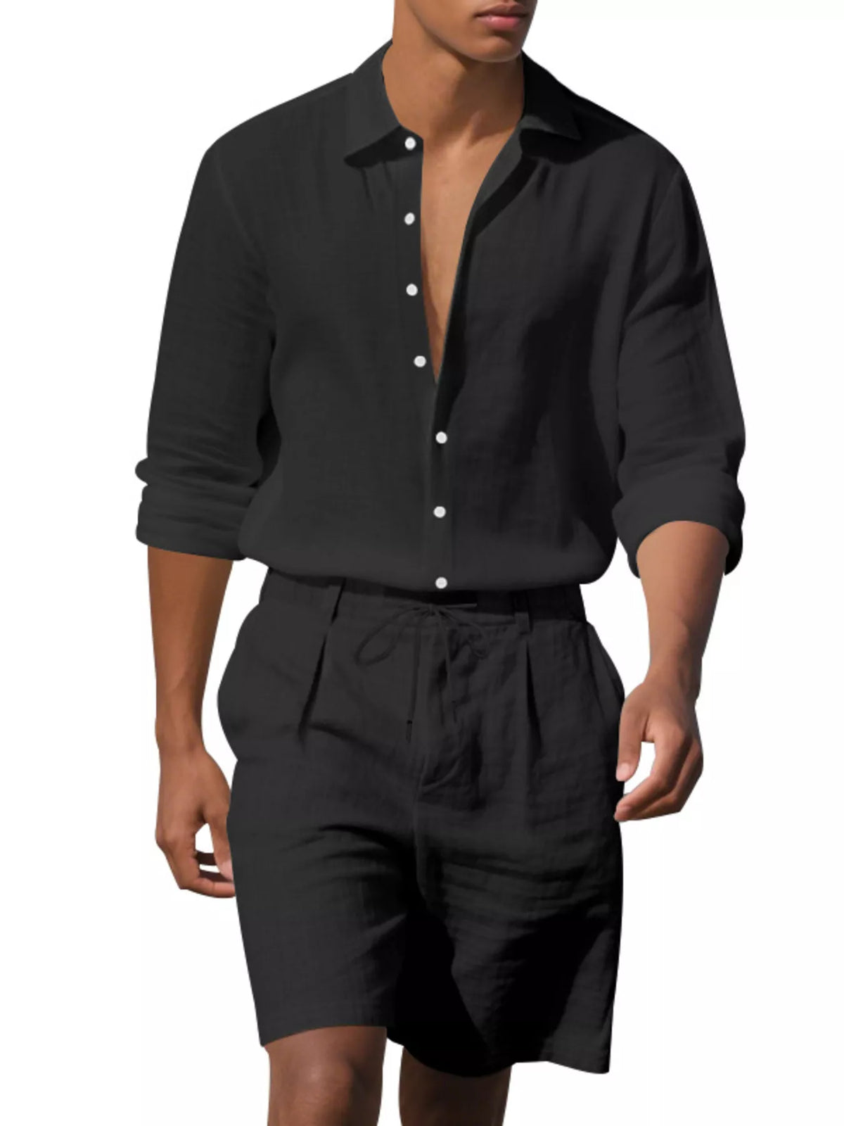 Men's Full Size Casual Button-Down Shirt and Shorts Set Plus Size