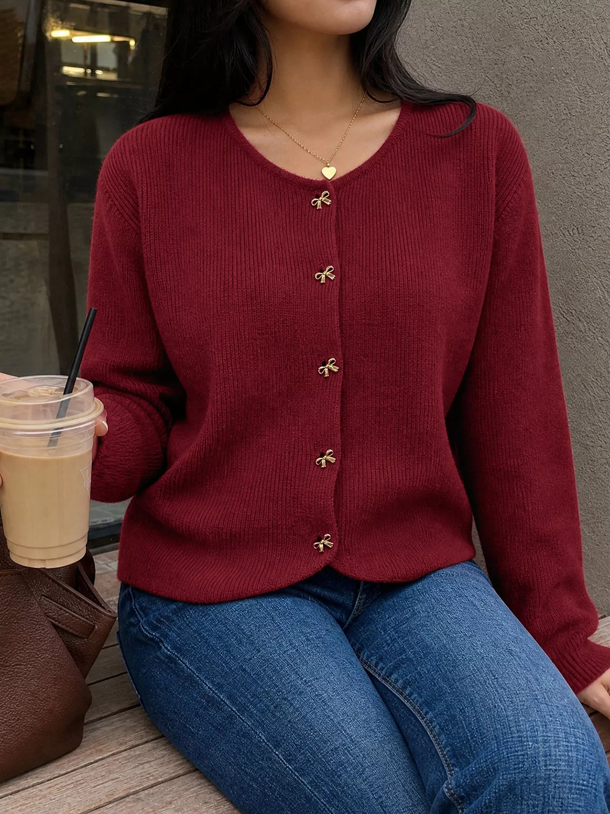 Bow Button Up Knit Cardigan - Lilixa.store
