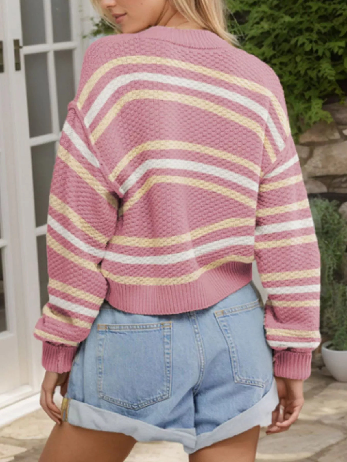 Cropped Striped Button-Down Knit Cardigan - Lilixa.store