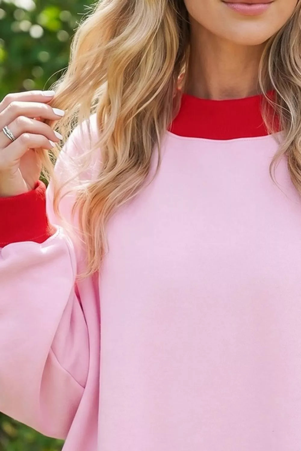 Contrast Trim Crew Neck Sweatshirt - Lilixa.store