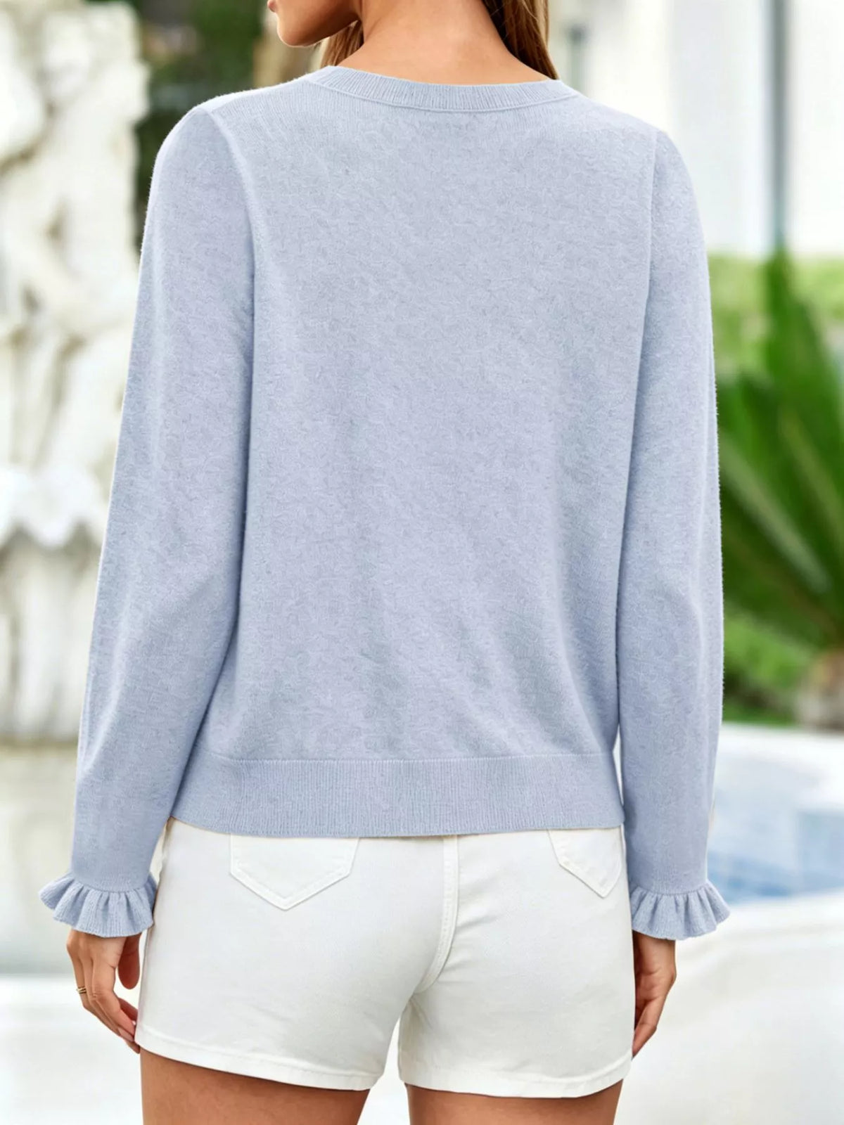 Ruffle-Trimmed Button-Down Knit Cardigan - Lilixa.store