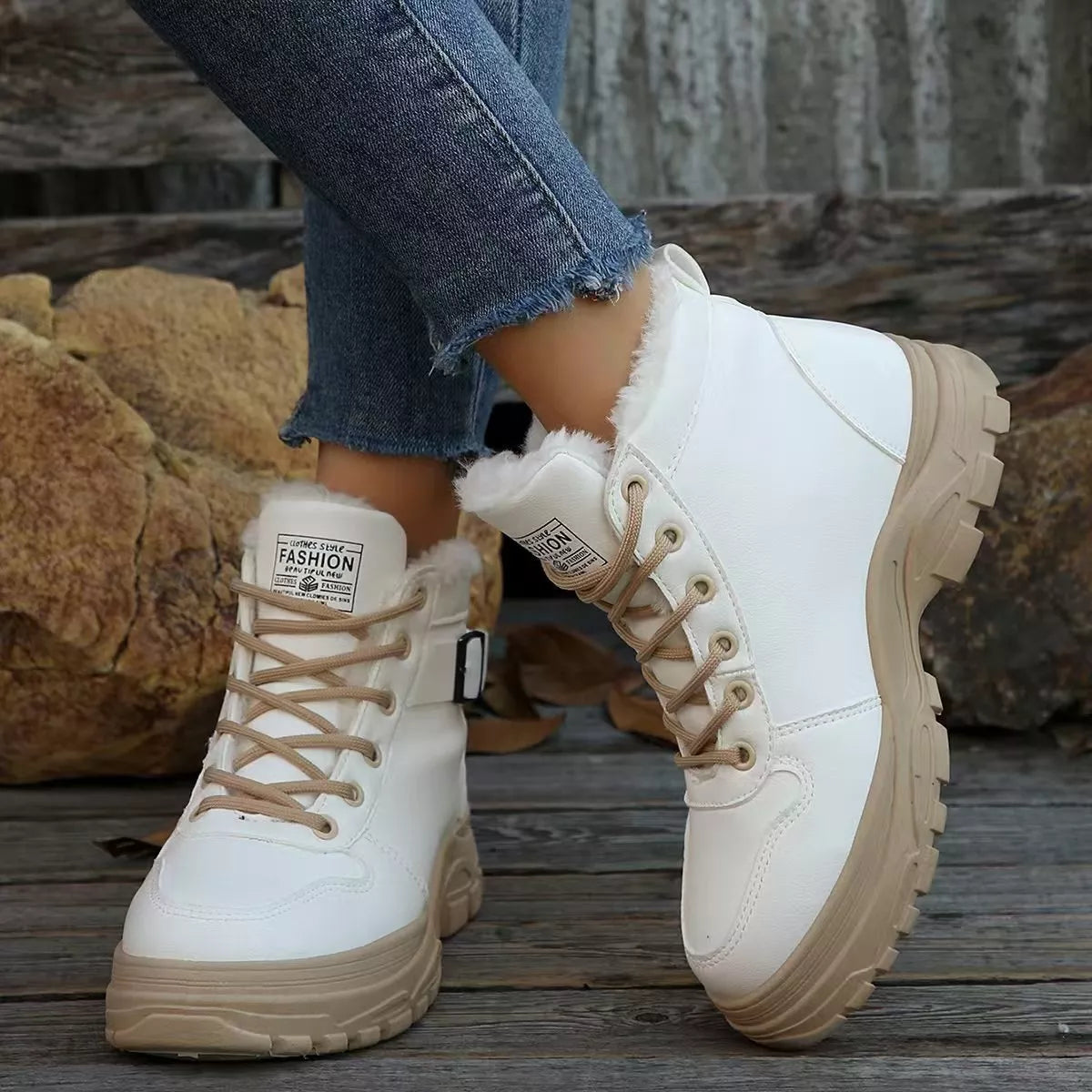 Lace-Up Ankle Boots with Buckle Detail - Lilixa.store
